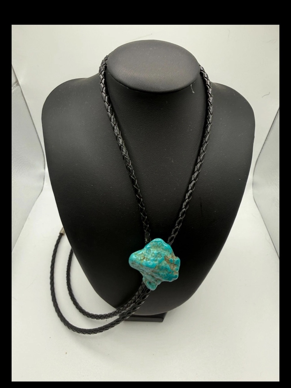M/W Turquoise Stone Bolo Tie with Black Braided Cord